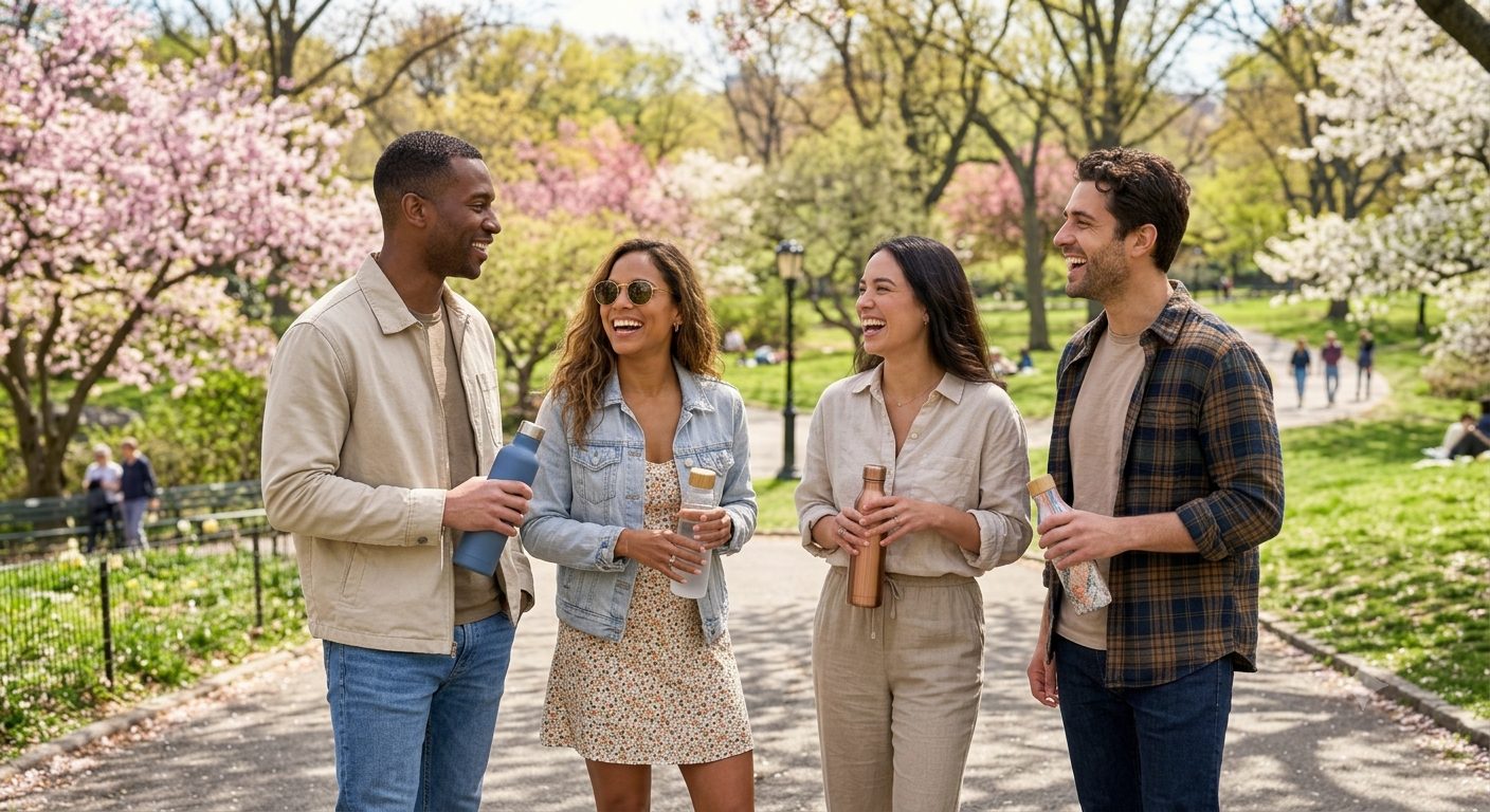 A group of friends walking together outdoors