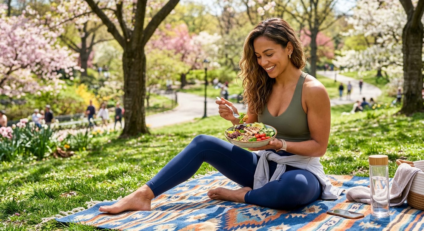 A member enjoying a home-portioned meal outdoors